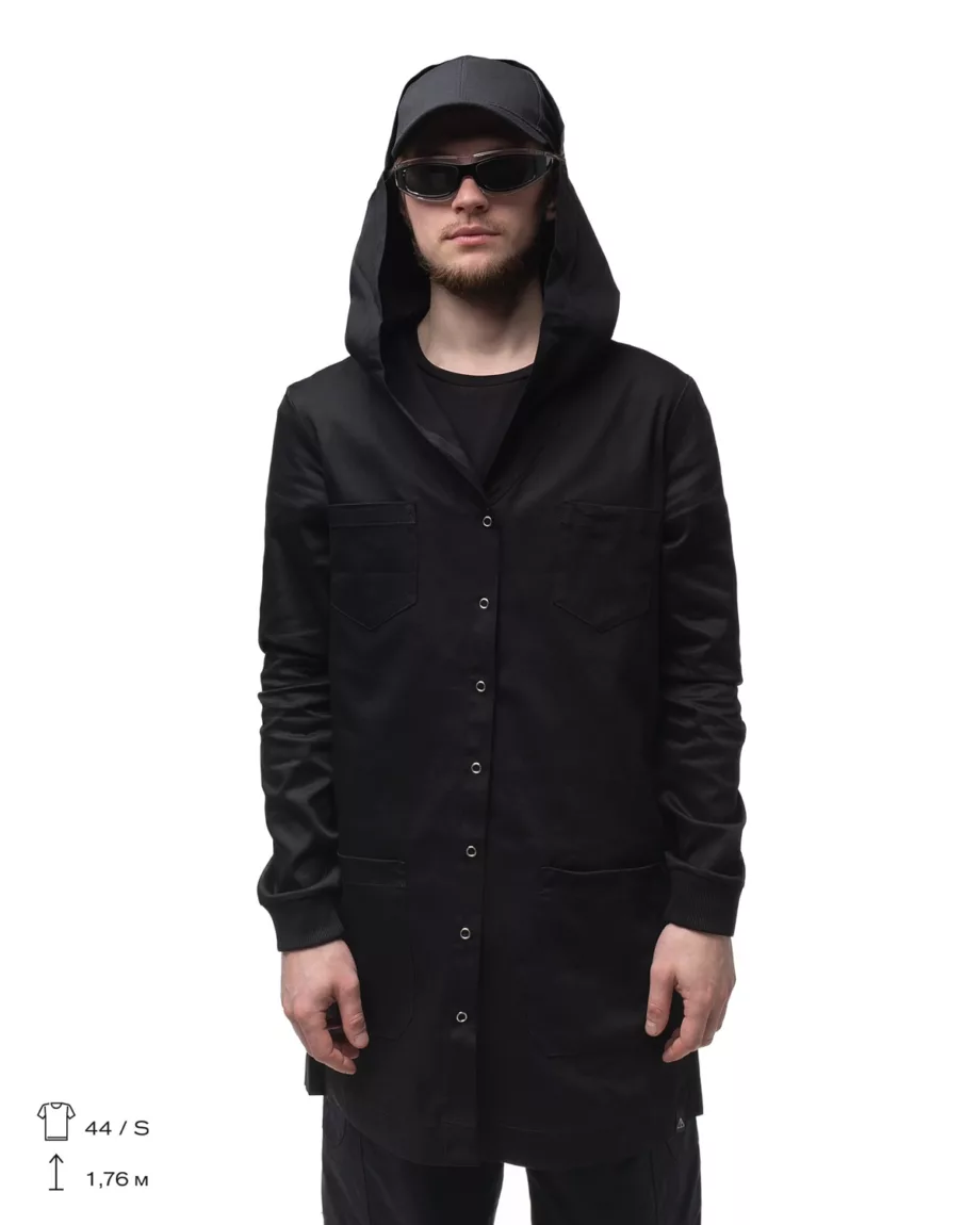 Black Longline Shirt with Pockets and Hood "Thompson"