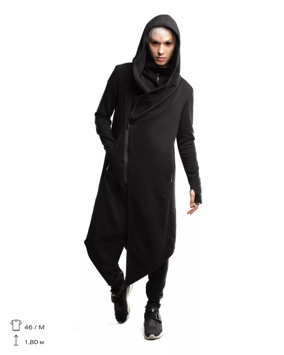 Long Asymmetrical Black Mantle with Hood "Dark Matter"