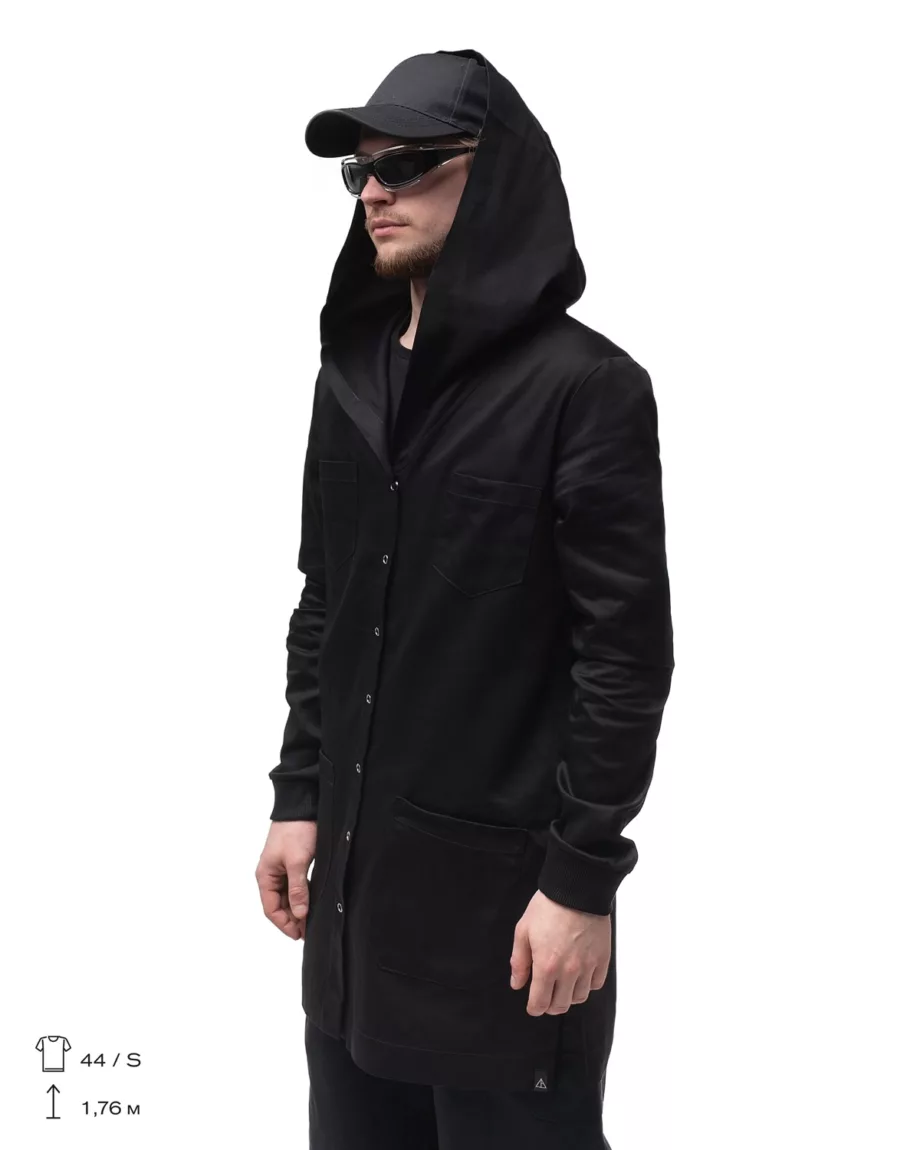 Black Longline Shirt with Pockets and Hood "Thompson"