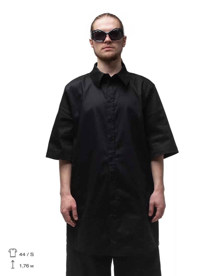 Black Oversized Thick Cotton Shirt "Busido"