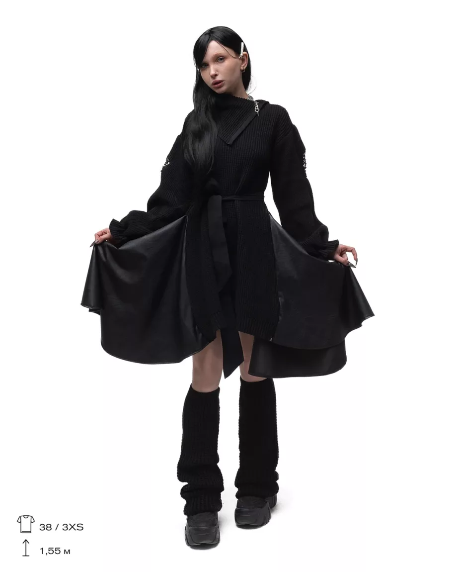 Black Knitted with Faux Leather Inserts Dress "Tribute"