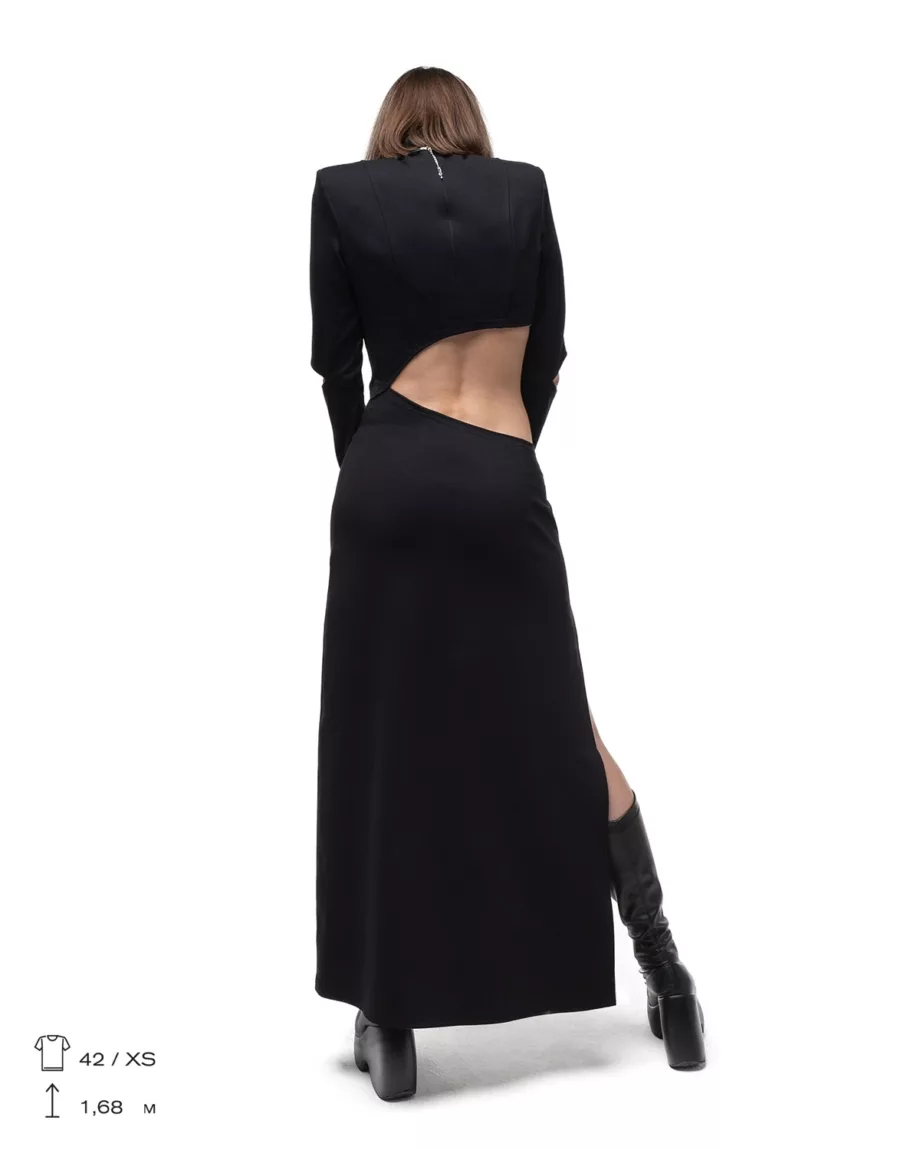 Black asymmetrical floor length dress "Mist"