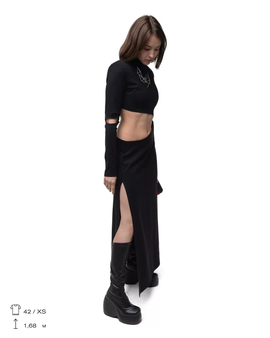 Black asymmetrical floor length dress "Mist"