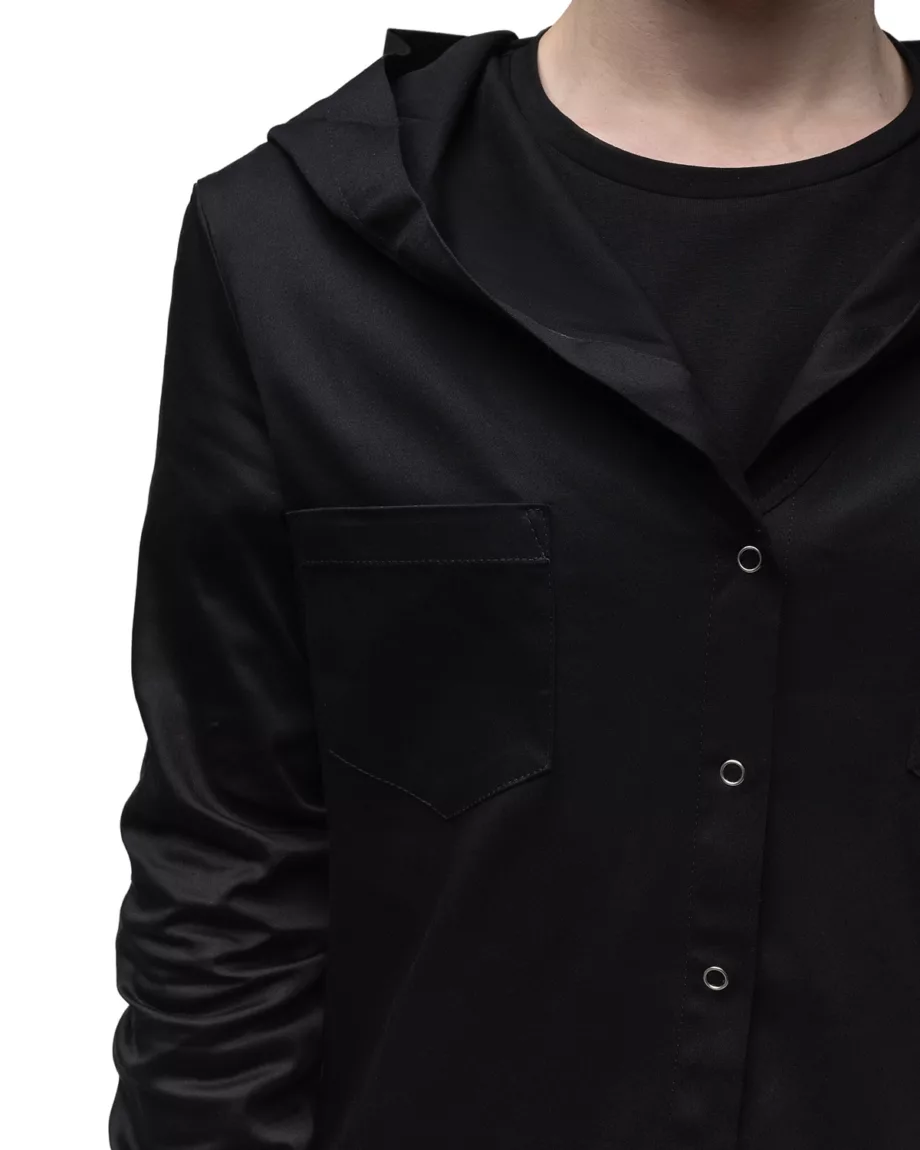 Black Longline Shirt with Pockets and Hood "Thompson"