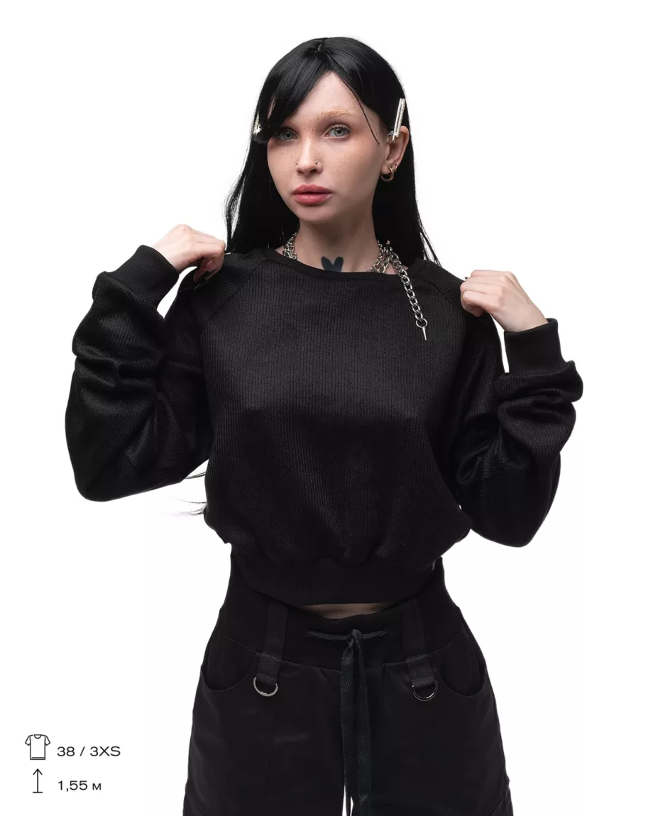 Black Knitted Crop Sweatshirt "Undina"