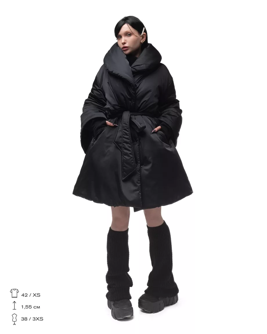 Black Water Repellent Fabric Coat "Gwen"