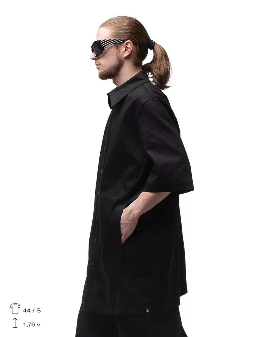 Black Oversized Thick Cotton Shirt "Busido"