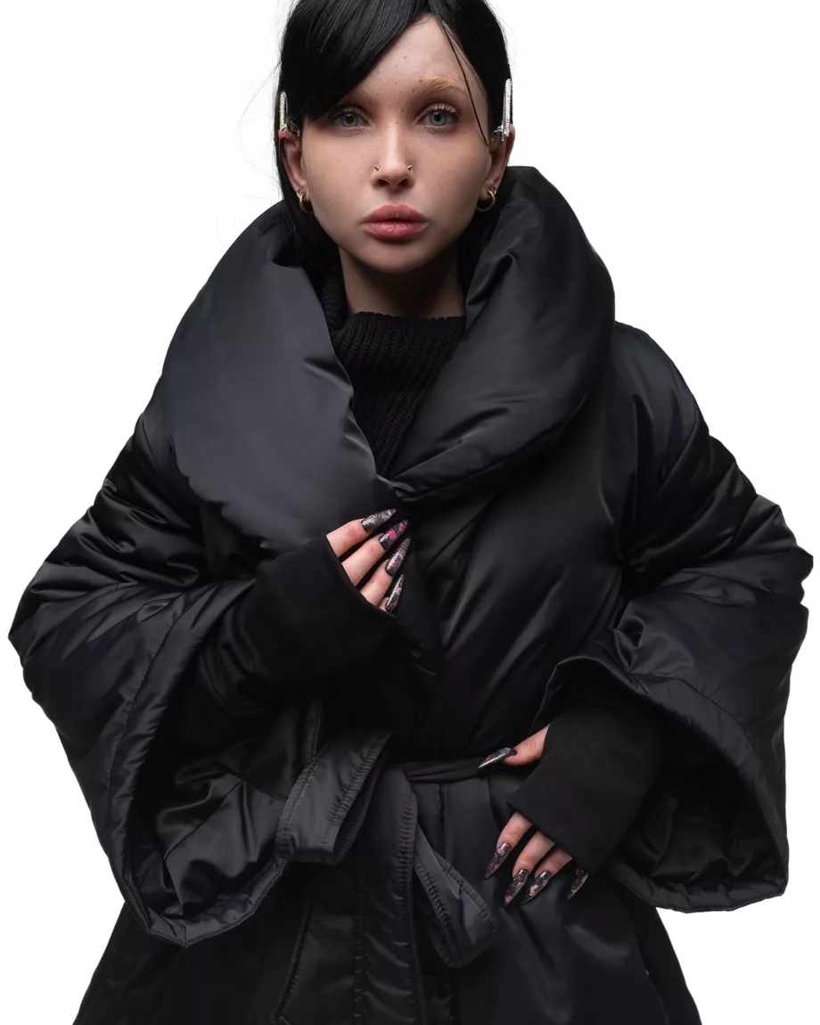 Black Water Repellent Fabric Coat "Gwen"