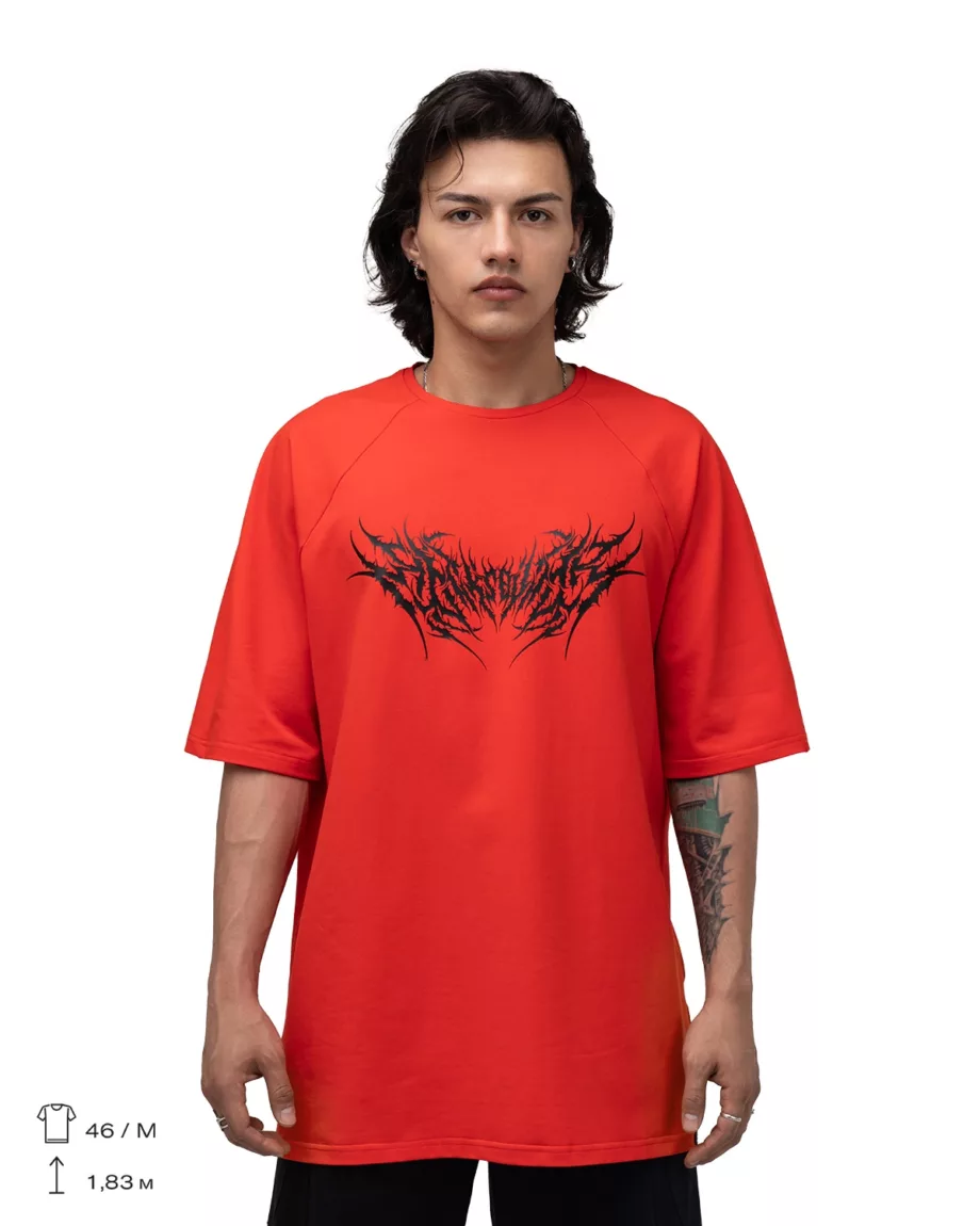 Fire Red with Black Print Oversized T-Shirt "Phantom"