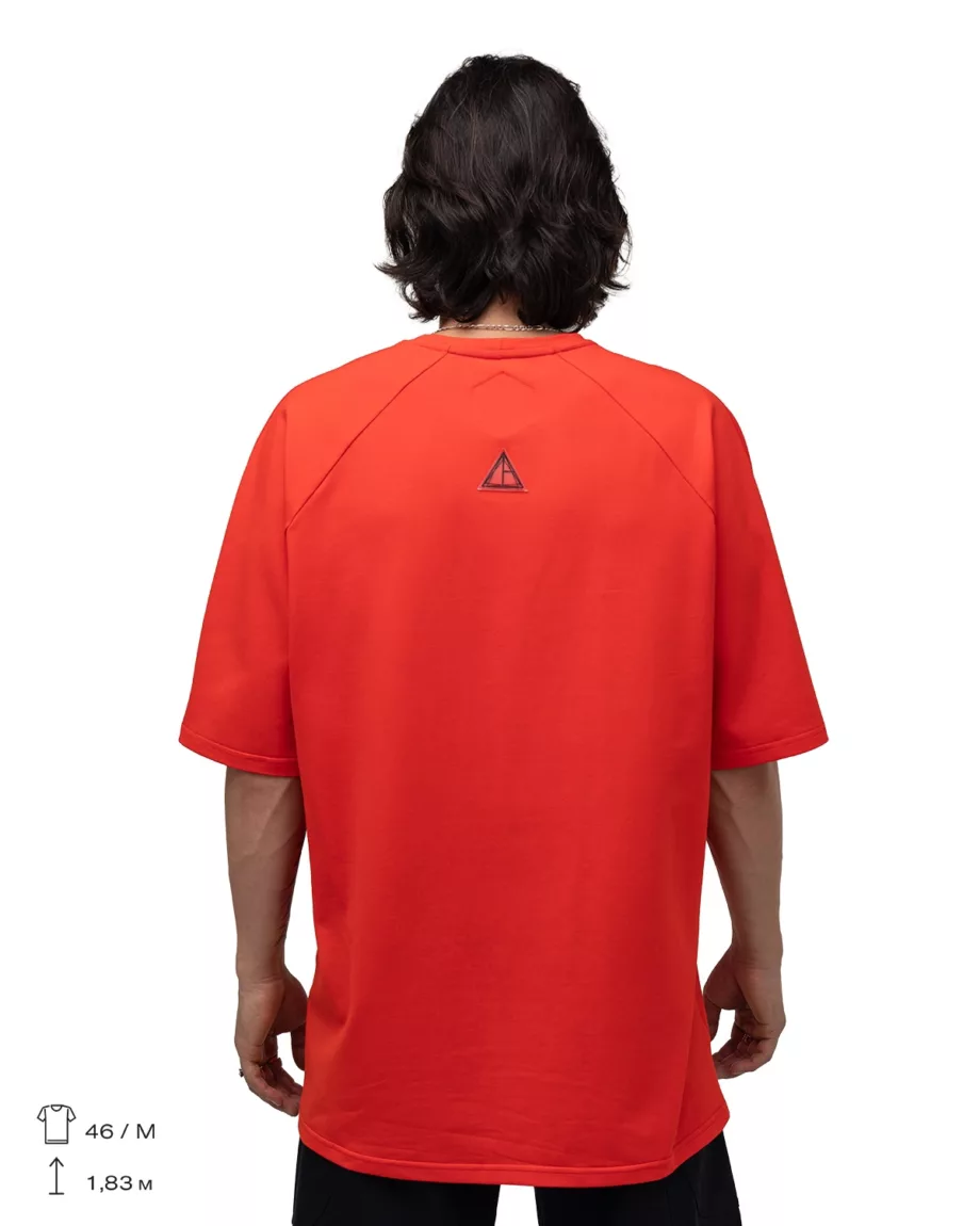 Fire Red with Black Print Oversized T-Shirt "Phantom"