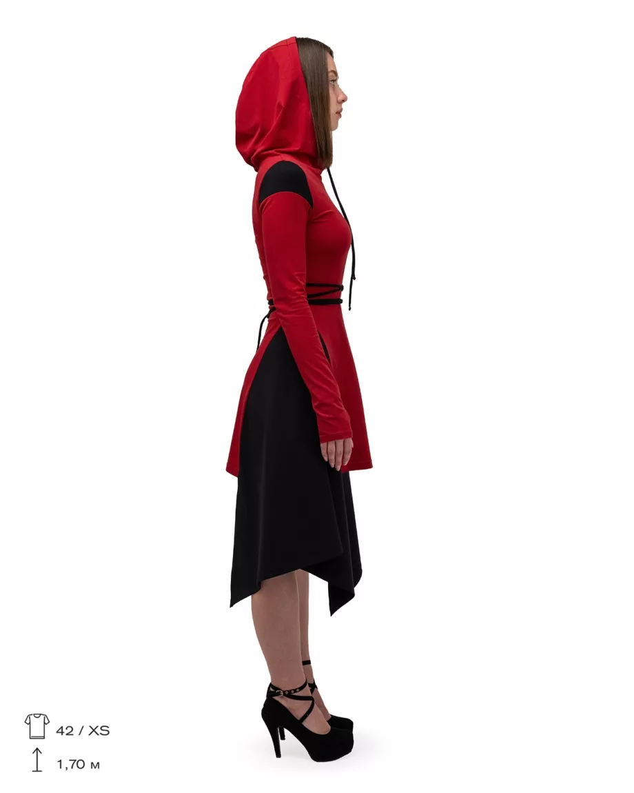 Burgundy Asymmetrical Hooded Dress "Assassin"