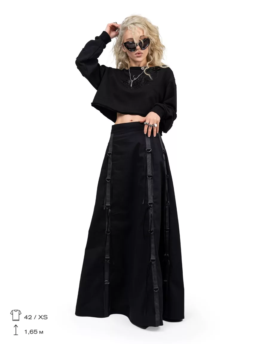 Black Ribbon Draped Skirt Grunge