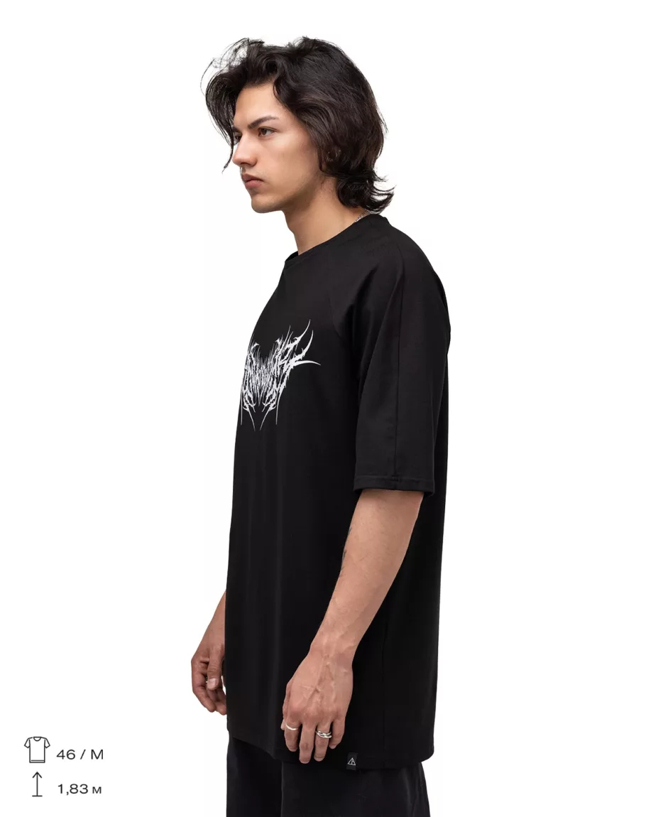 Black with White Print Oversized T-Shirt "Phantom"