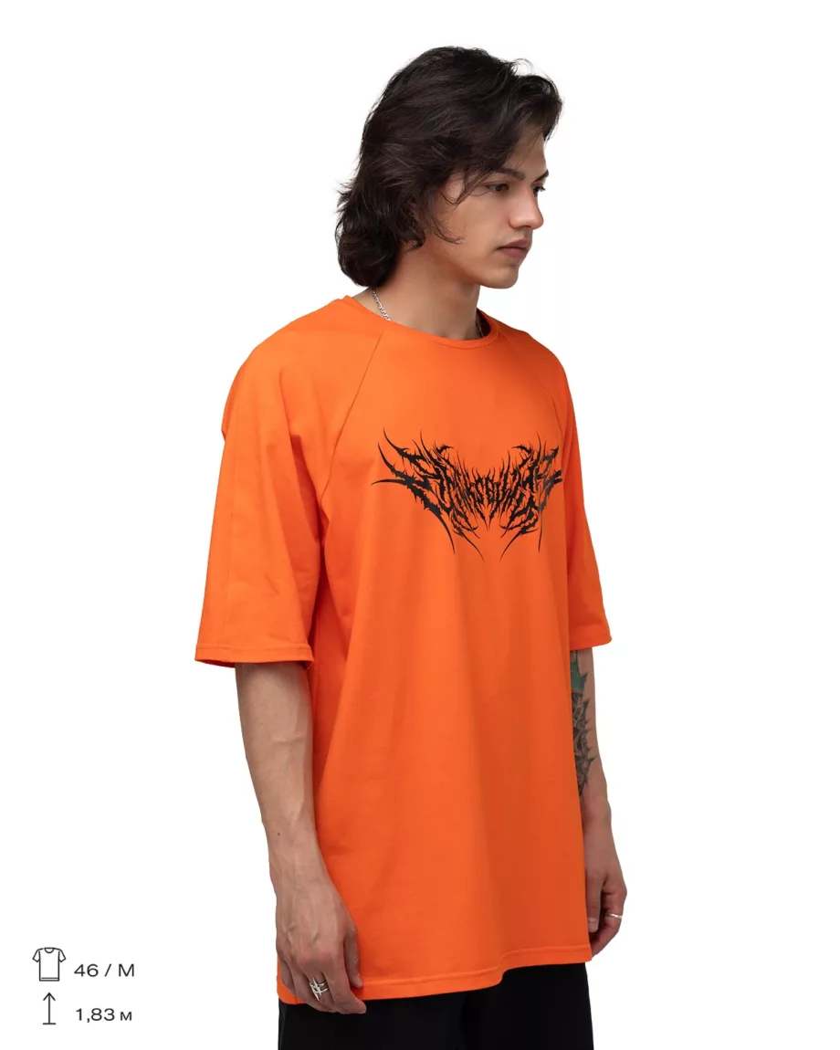 Orange with Black Print Oversized T-Shirt "Phantom"