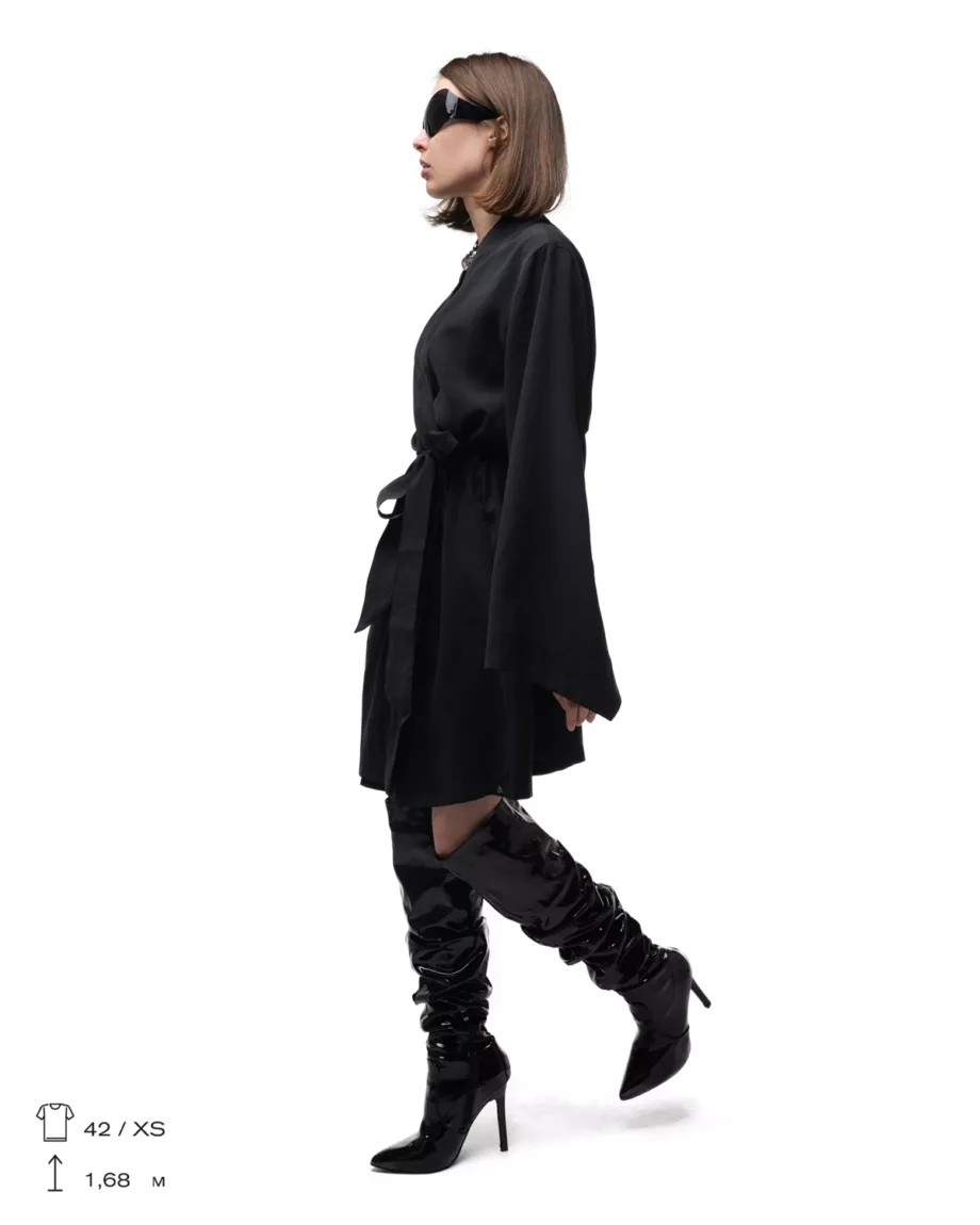 Black Wrap-Around Shirt with Belt "Omen"