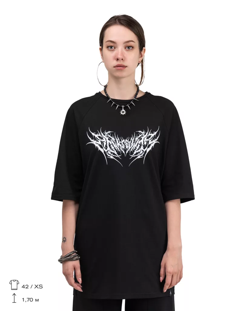 Black with White Print Oversized T-Shirt “Phantom”