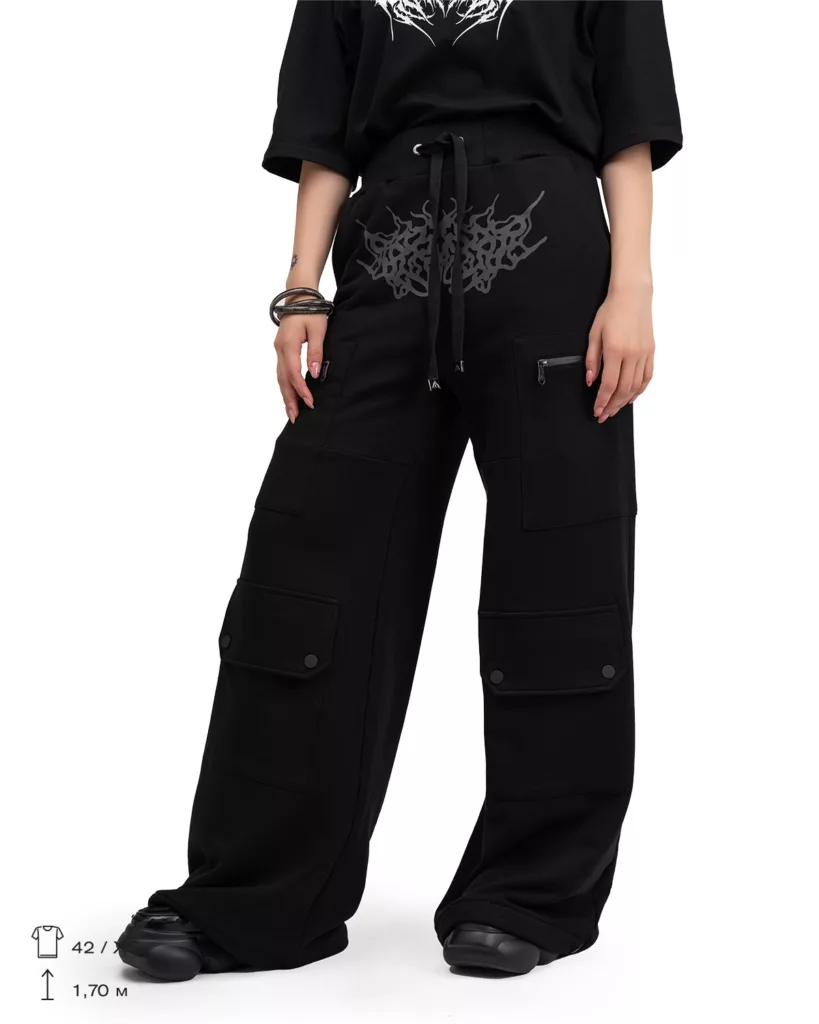 Black Printed Cargo Pants With Pockets “Mirage”