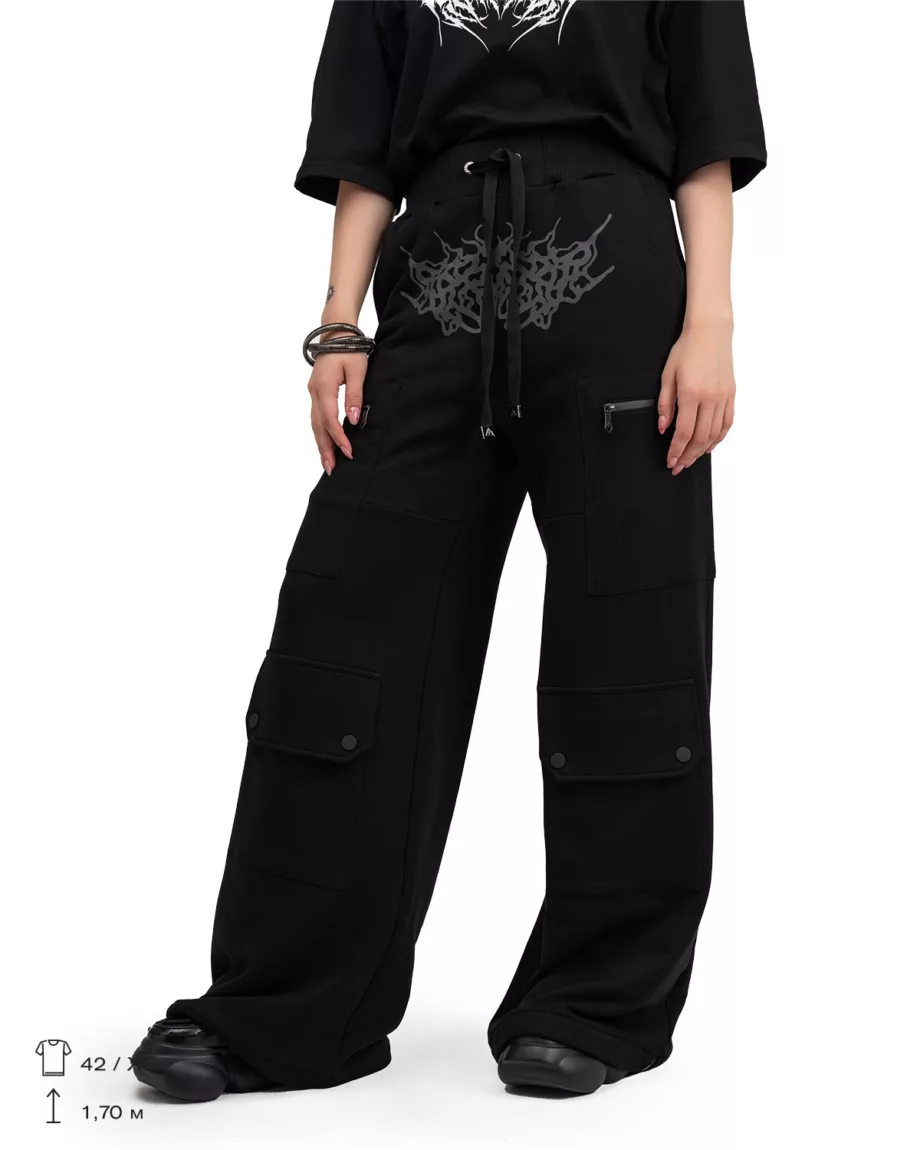 Black Printed Cargo Pants With Pockets "Mirage"