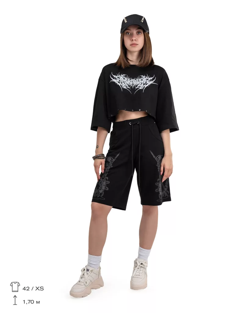 Black Loose Fit Printed Shorts “Scatopendra”