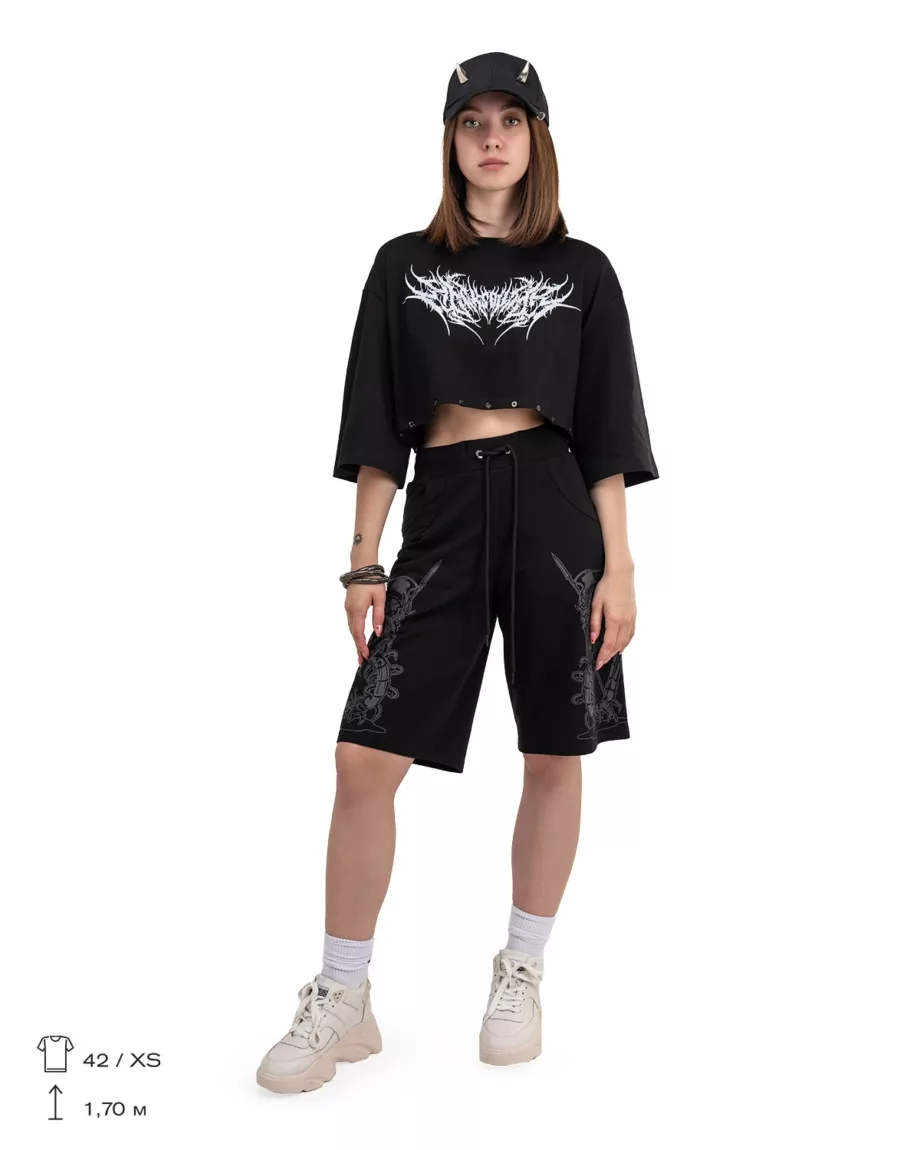 Black Loose Fit Printed Shorts "Scatopendra"