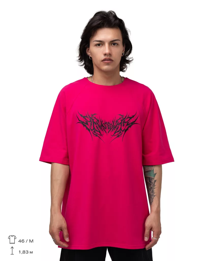 Pink with Black Print Oversized T-Shirt “Phantom”