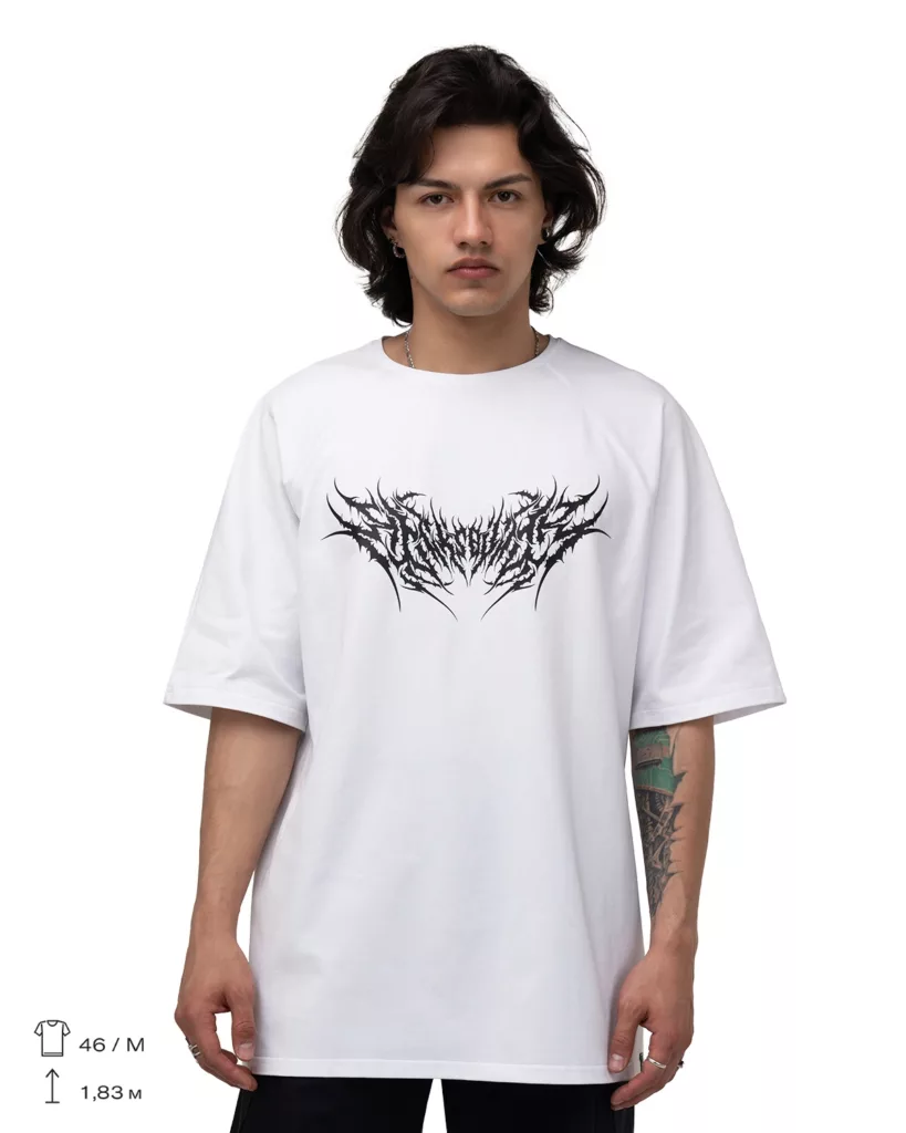 White with Black Print Oversized T-Shirt “Phantom”