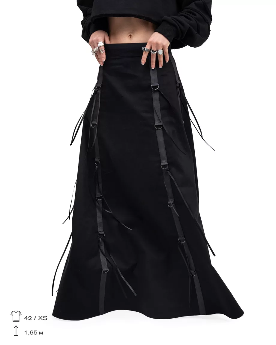 Black Ribbon Draped Skirt Grunge