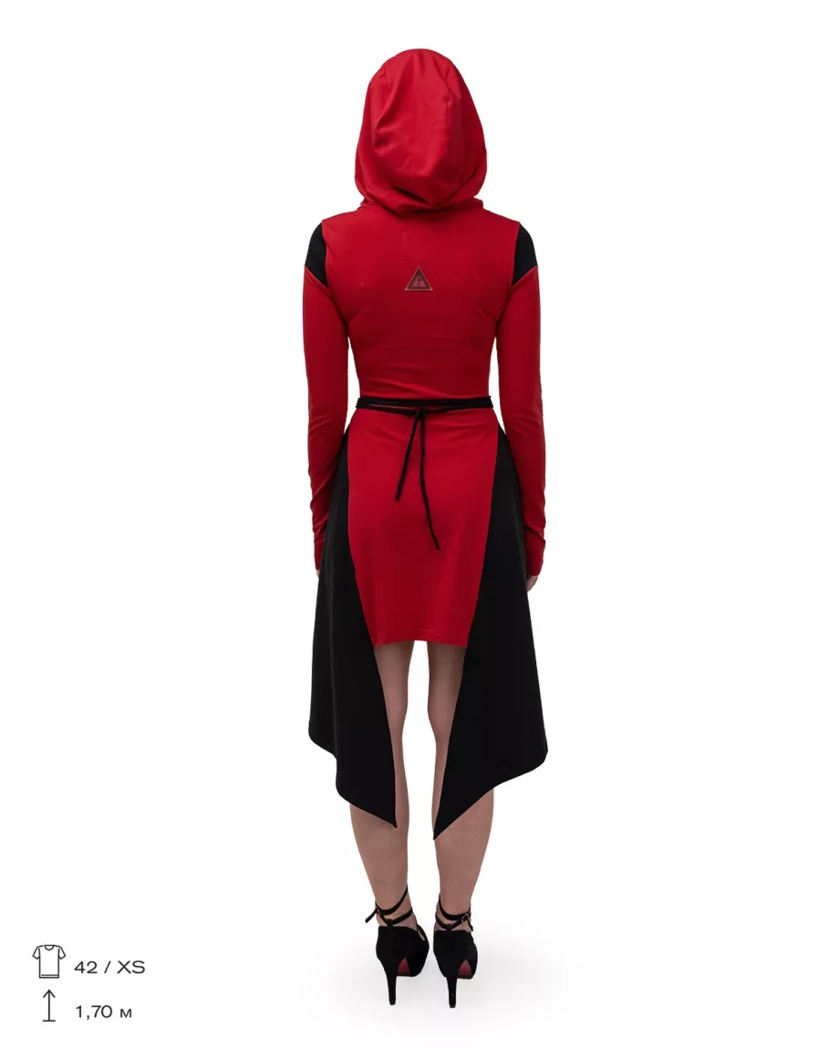 Burgundy Asymmetrical Hooded Dress "Assassin"