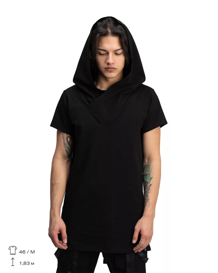 Black Hooded T-Shirt "Kimono"