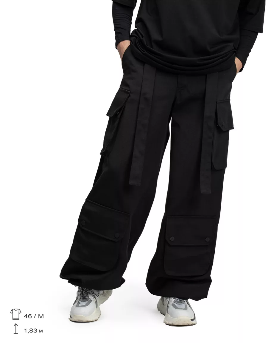 Black Techwear Cargo Pants Crew