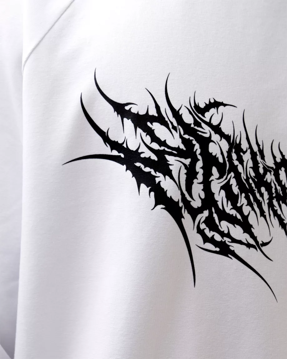 White with Black Print Oversized T-Shirt "Phantom"