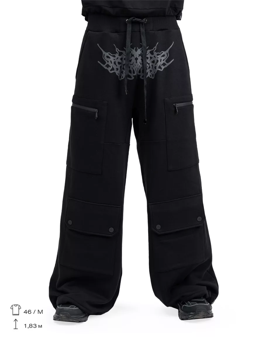 Black Printed Cargo Pants With Pockets Mirage