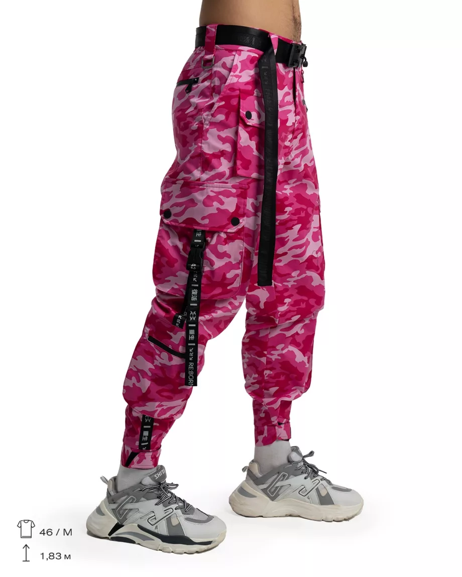 Hot Pink Techwear Pants "Jungle Camo"