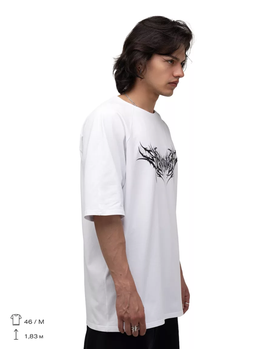 White with Black Print Oversized T-Shirt "Phantom"