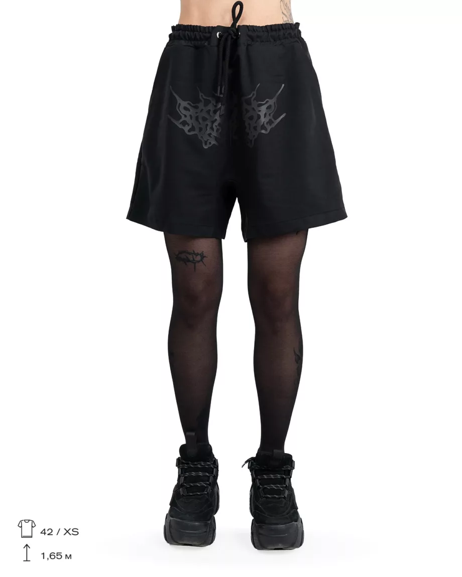 Black Drawstring Printed Shorts "Mirage"