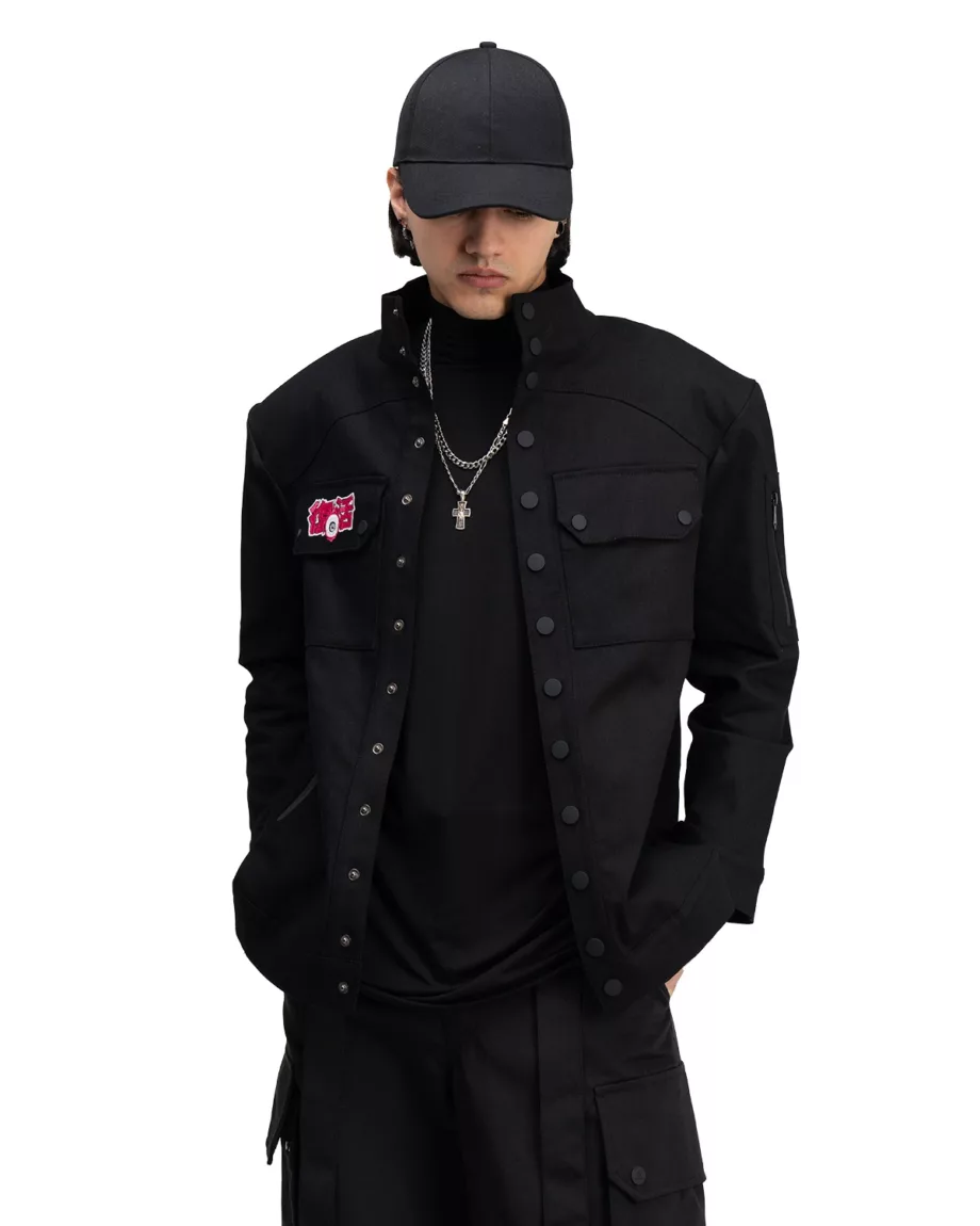 Black Denim Jacket with Embroidery on the Back "Oni"