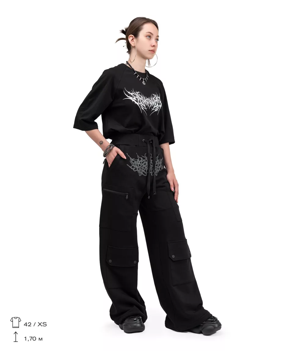 Black Printed Cargo Pants With Pockets "Mirage"