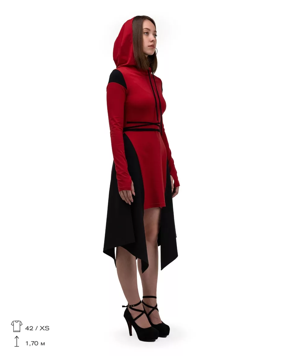 Burgundy Asymmetrical Hooded Dress "Assassin"