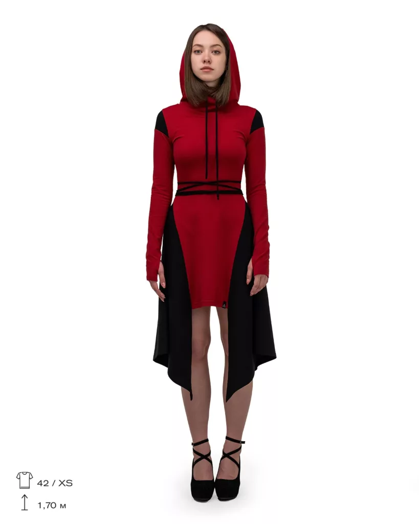 Burgundy Asymmetrical Hooded Dress “Assassin”