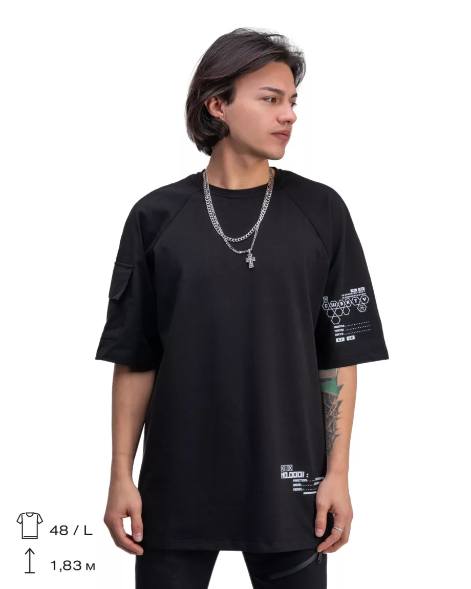 Black With Pocket And Print T-Shirt "Diffraction"