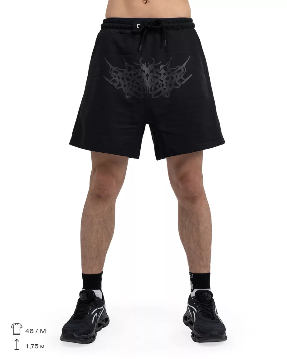 Black Drawstring Printed Shorts Mirage