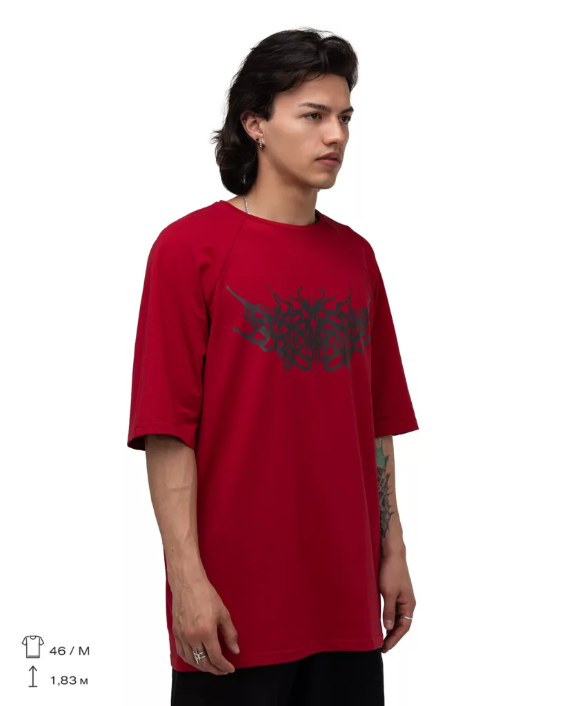 Burgundy with Dark Grey Print Oversized T-Shirt “Mirage”