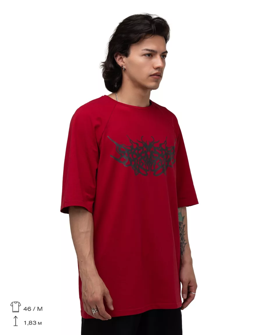 Burgundy with Dark Grey Print Oversized T-Shirt "Mirage"