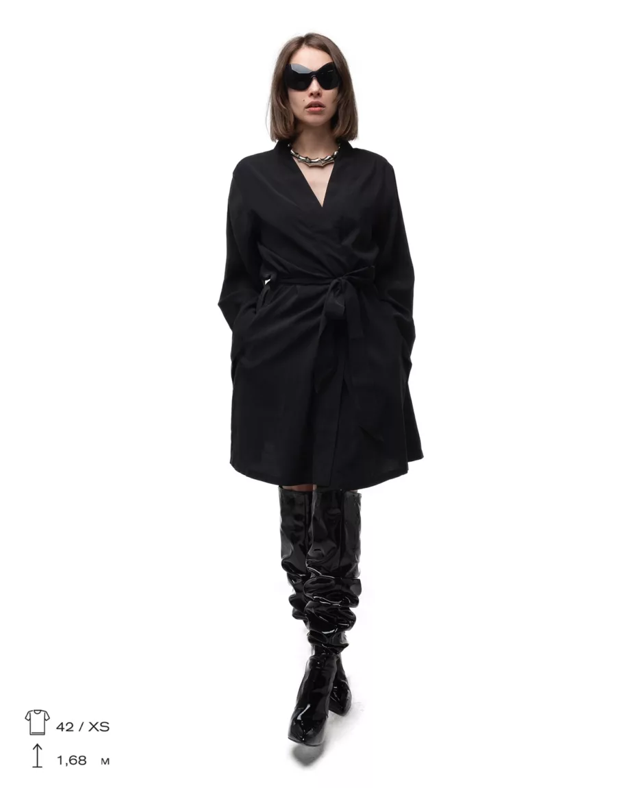 Black Wrap-Around Shirt with Belt "Omen"