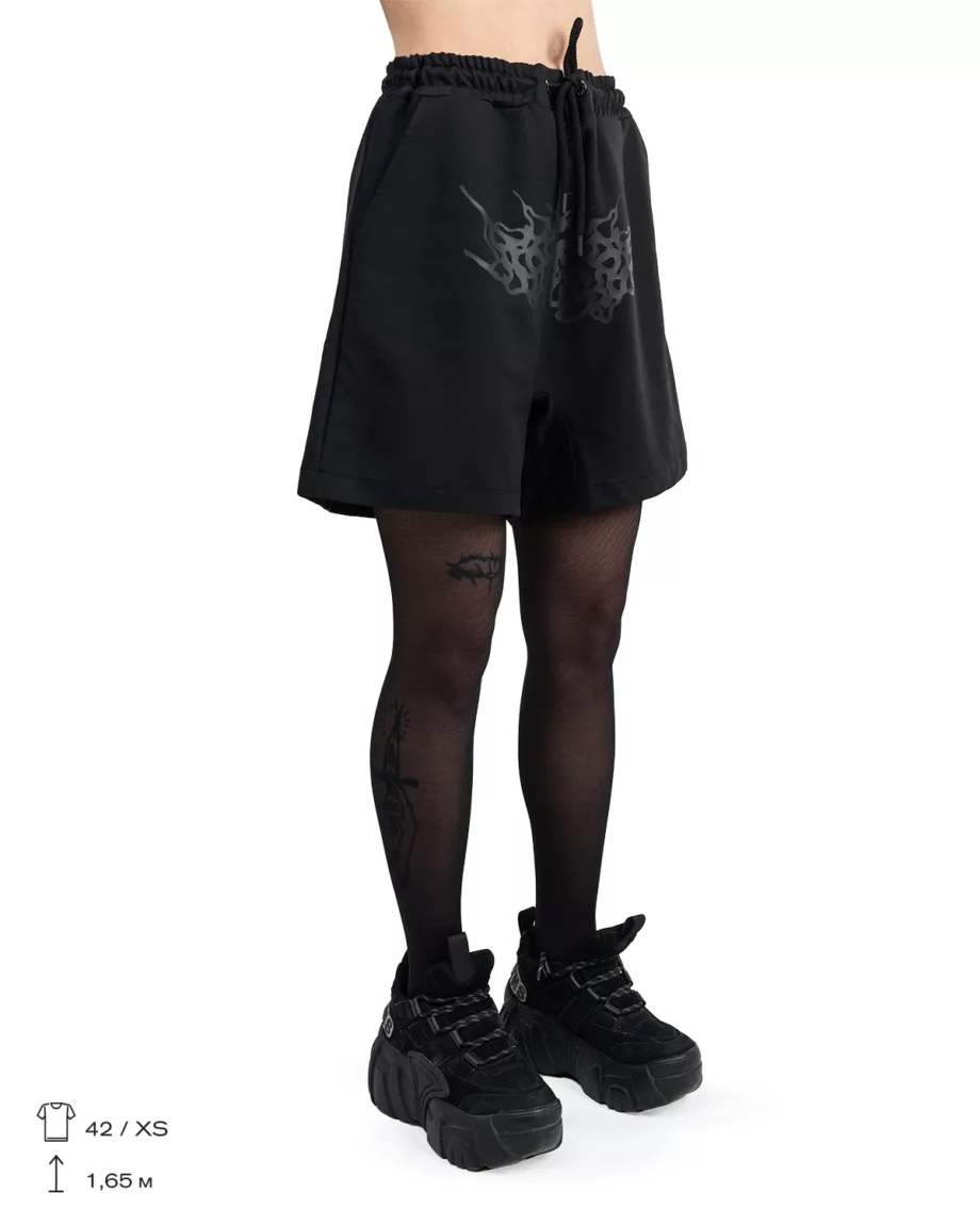 Black Drawstring Printed Shorts "Mirage"