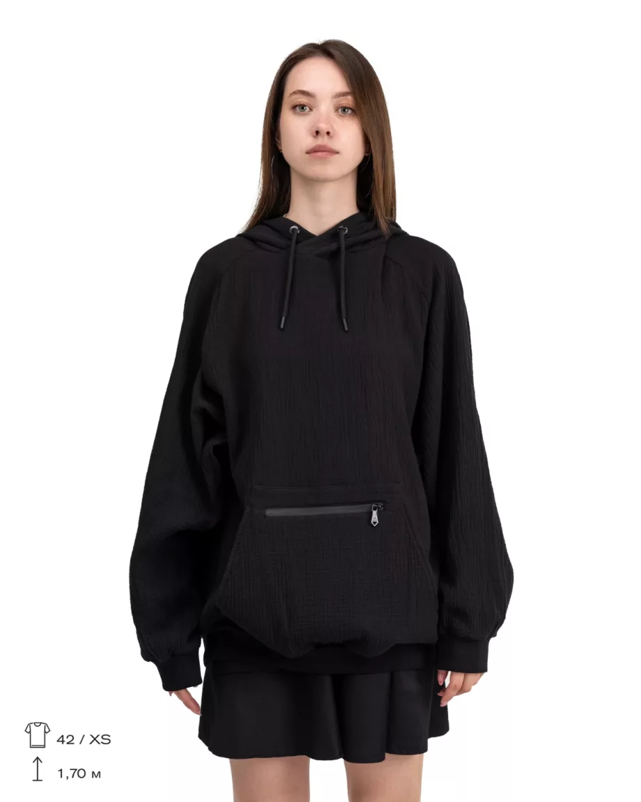 Black Oversized Hoodie With Pockets "Karma"