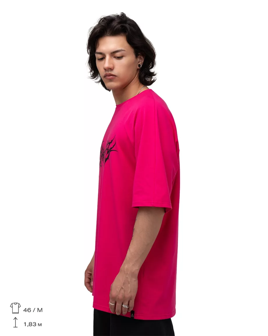 Pink with Black Print Oversized T-Shirt "Phantom"