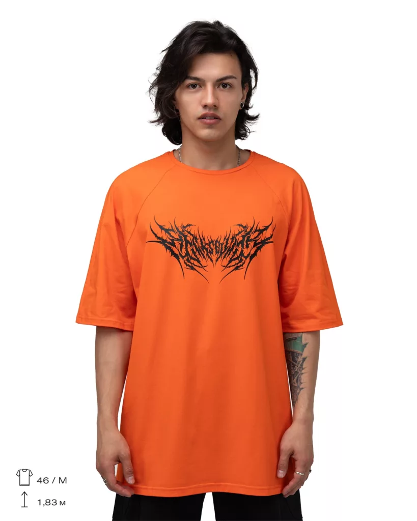 Orange with Black Print Oversized T-Shirt “Phantom”