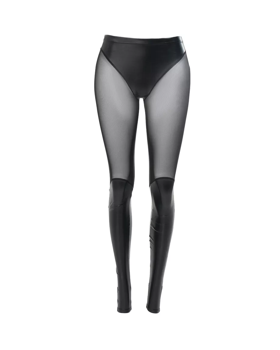 Black Faux Leather and Mesh Leggings "Dita"