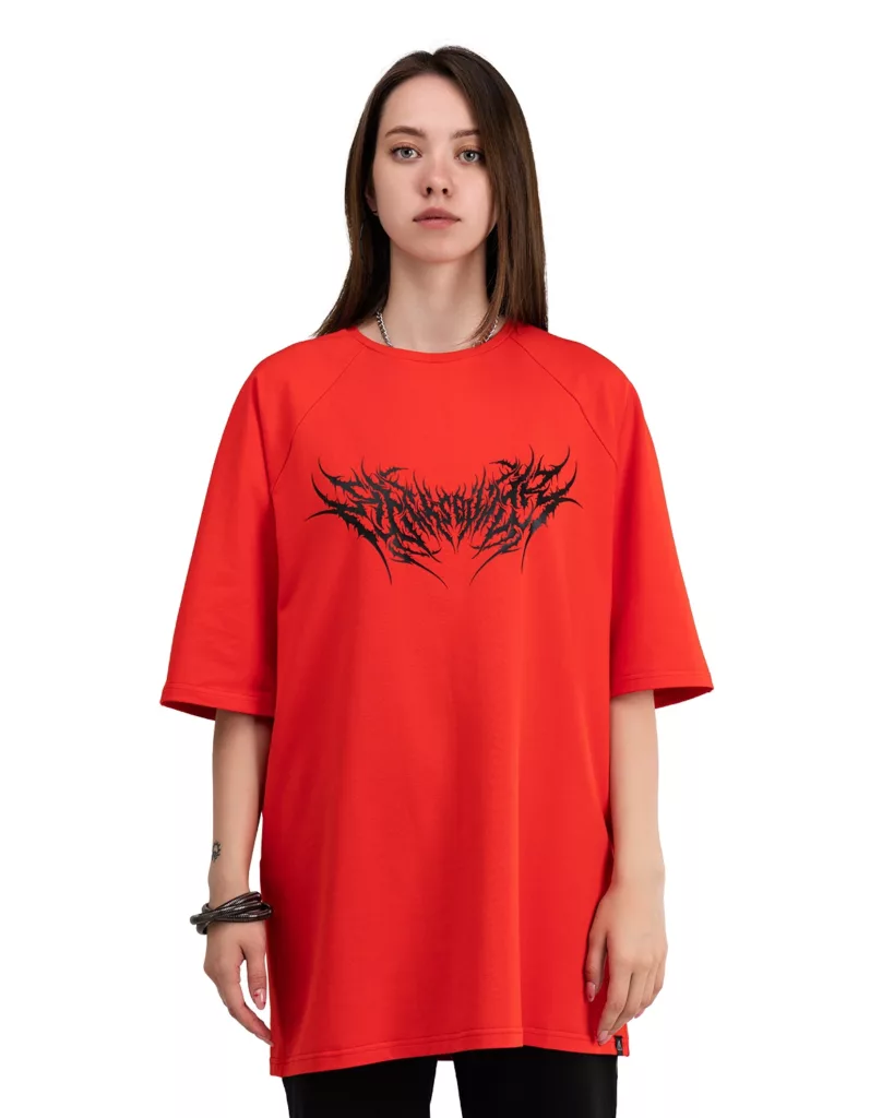 Fire Red with Black Print Oversized T-Shirt “Phantom”